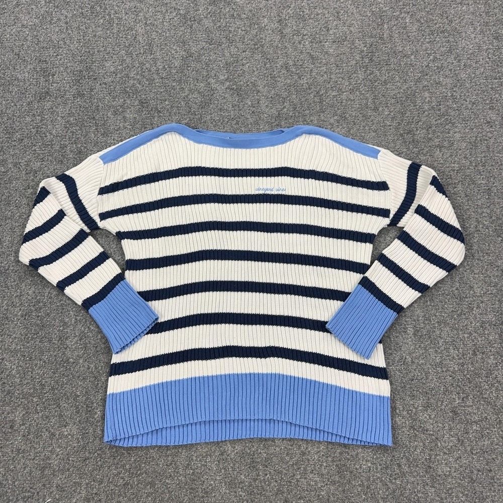 Vineyard Vines Sweater Womens Small Blue Striped Boat Neck Ribbed Knit Pullover
